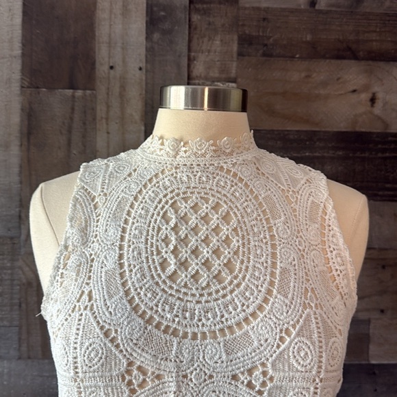 Vintage 90s elegant sleeveless top medium white crochet lace coquette angelic - Picture 3 of 11